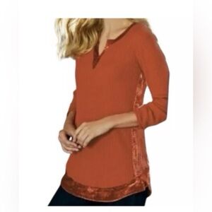 Soft Surroundings Cajun Red Rust Orange Waffle Knit Velvet Thermal
